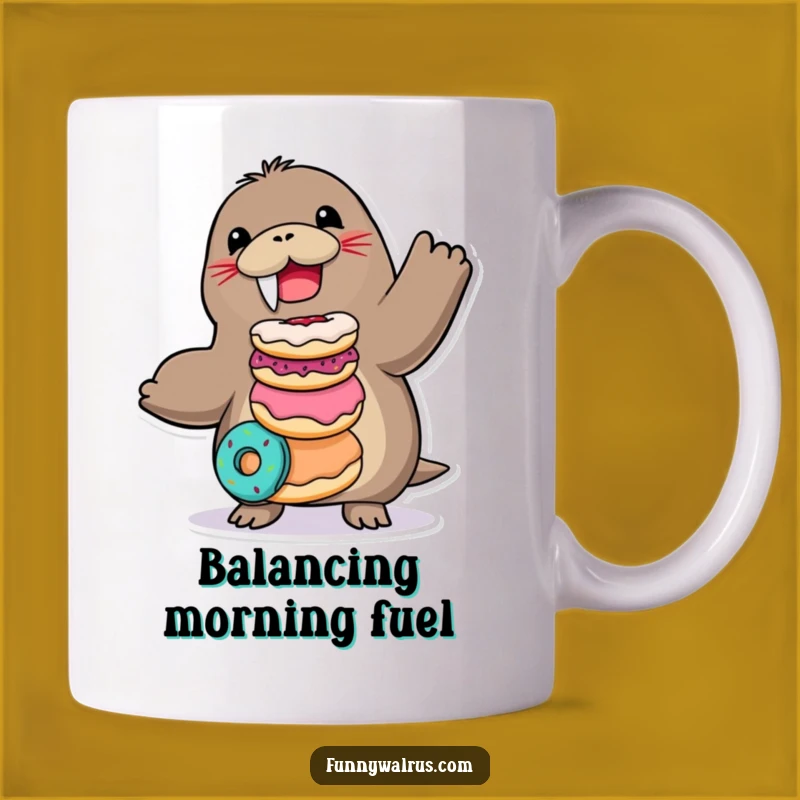 Funny Donut Walrus Mug: Precarious Balance, Perfect Humorous Gift