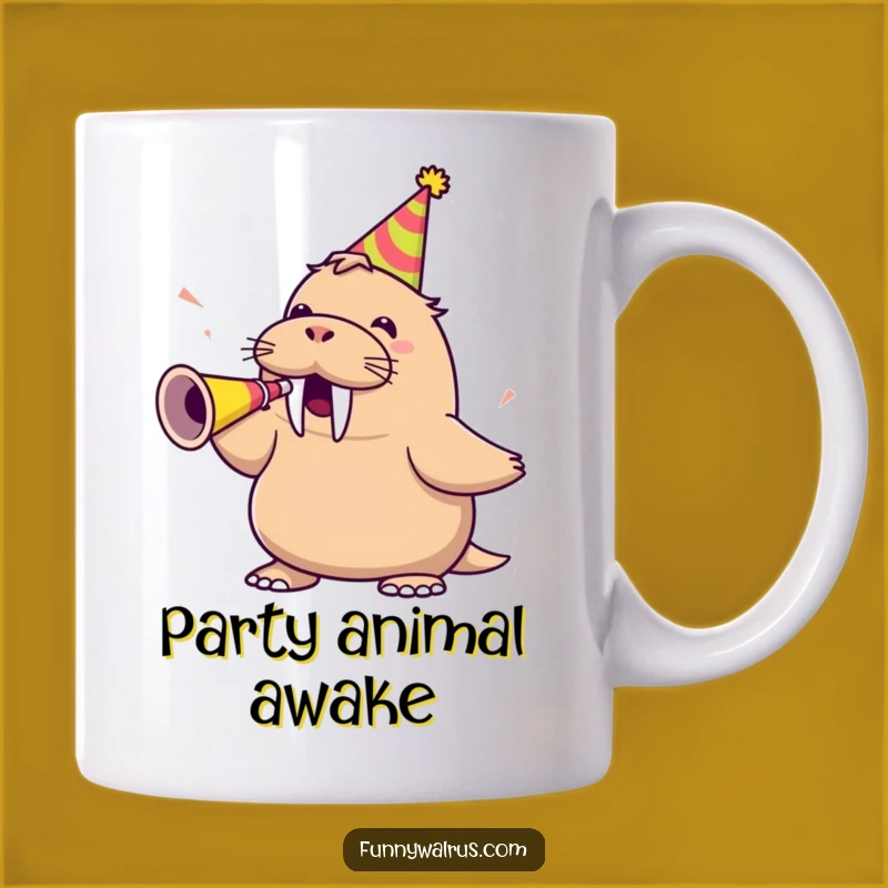 Funny Walrus Party Horn Mug: Celebrate with Hilarious Enthusiasm & Cheer!