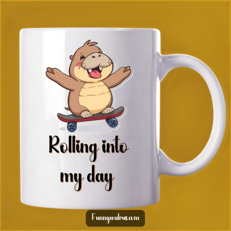 Funny Skateboard Walrus Mug: Gleeful Ride, Perfect Humorous Gift