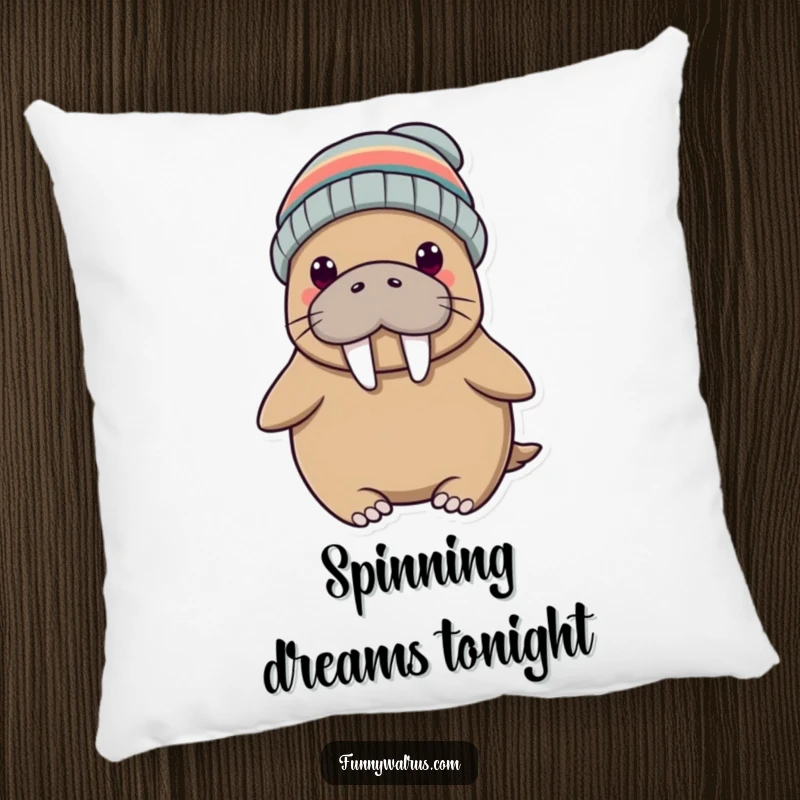 Funny pillow featuring a cute walrus with a propeller beanie, offering comfort and a cheerful vibe. Soft decor for a happy home.