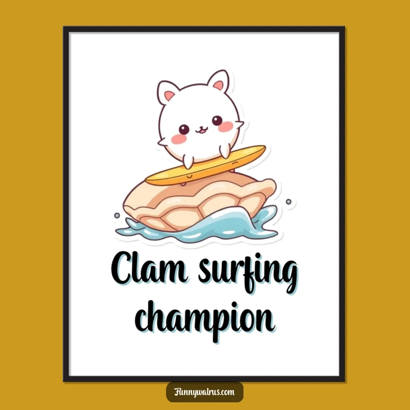 Funny Wobbly Surfer Animal Digital Art: Instant Beach Decor, Unique Funny Gift