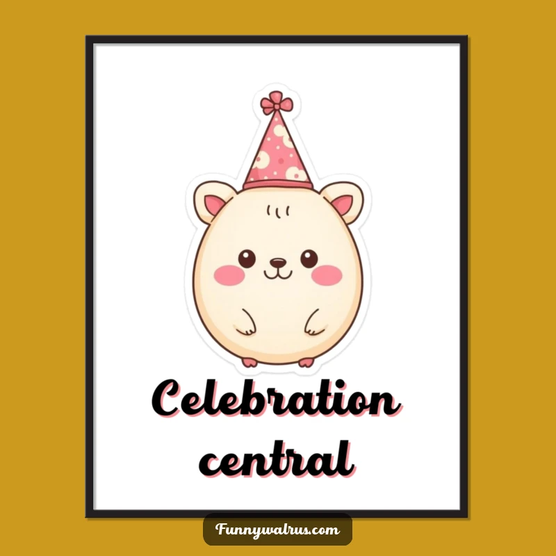 Funny Round Animal Party Hat Poster: Cheerful Wall Decor, Hilarious Funny Gift