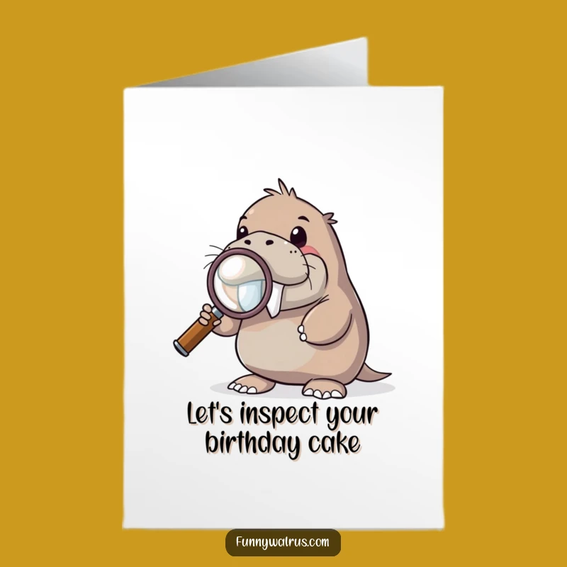 Free Printable Birthday Card: Curious Walrus Magnifying Glass Funny Gift