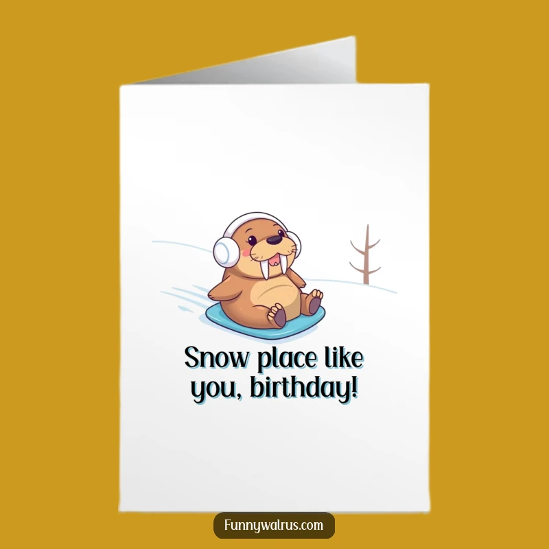 Free Printable Birthday Card: Funny Walrus Snowboarding - Hilarious Downloadable Gift for Him