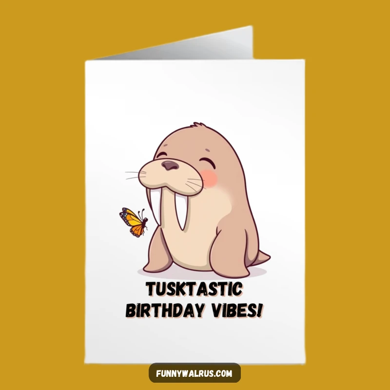 Free Printable Birthday Card: Giggling Walrus Butterfly - Sweet, Funny Downloadable Gift for Her