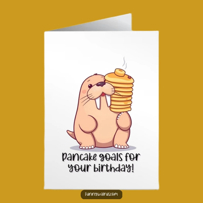 Free Printable Birthday Card: Pancake Walrus Balance - Funny, Nutty Downloadable Gift for Foodies