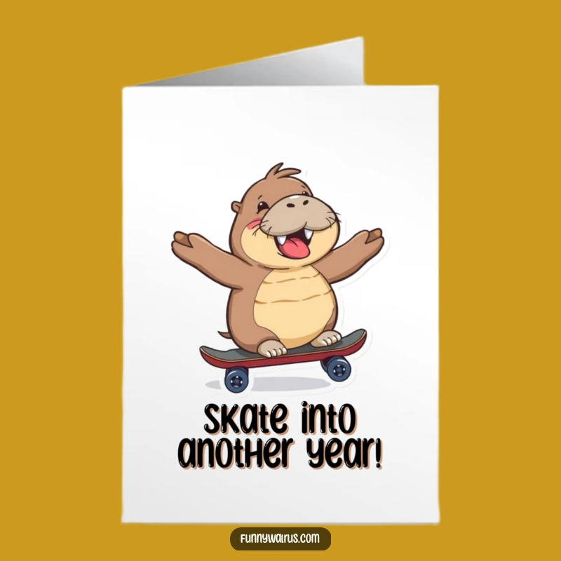 Free Printable Birthday Card: Walrus Skateboarder, Funny Downloadable Gift for Thrill-Seekers