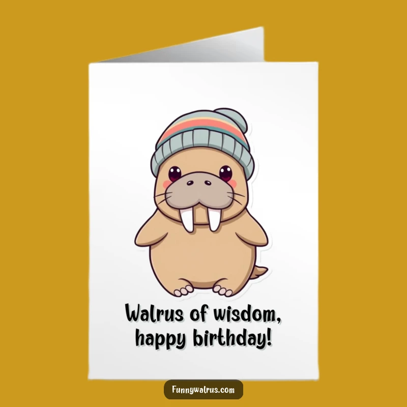 Funny Free Printable Birthday Card: Silly Walrus with Beanie, Downloadable Gift