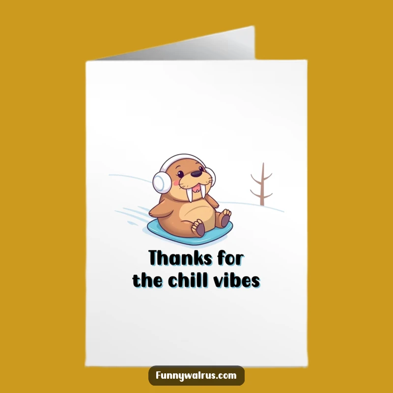 Free Printable Thank You Card: Cheerful Walrus Snowboarding - Humorous Downloadable Appreciation Gift