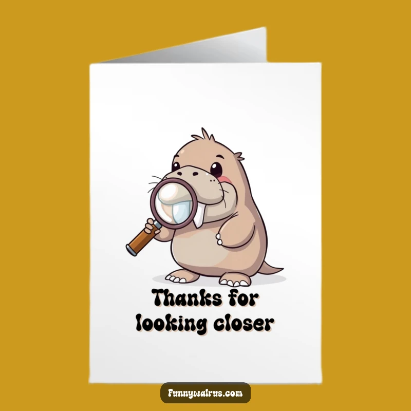 Free Printable Thank You Card: Curious Walrus Magnifying Glass Funny