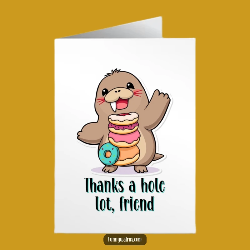 Free Printable Thank You Card: Donut Walrus Balance, Downloadable Gratitude with a Treat
