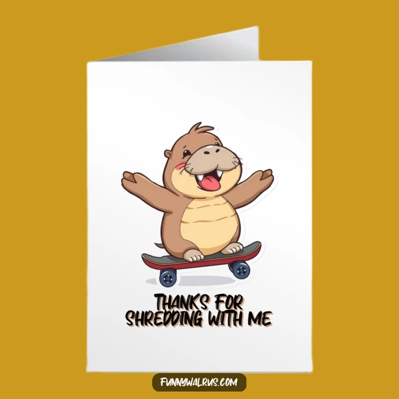Free Printable Thank You Card: Walrus Skateboarder, Downloadable Gratitude with Attitude