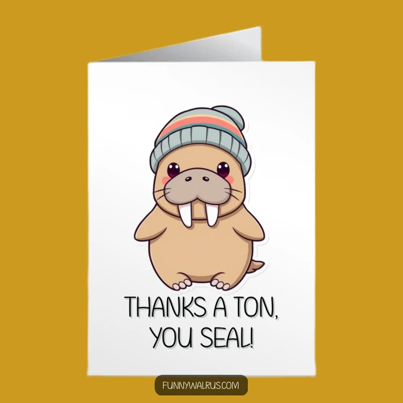 Whimsical Free Printable Thank You Card: Walrus Beanie, Downloadable Gratitude