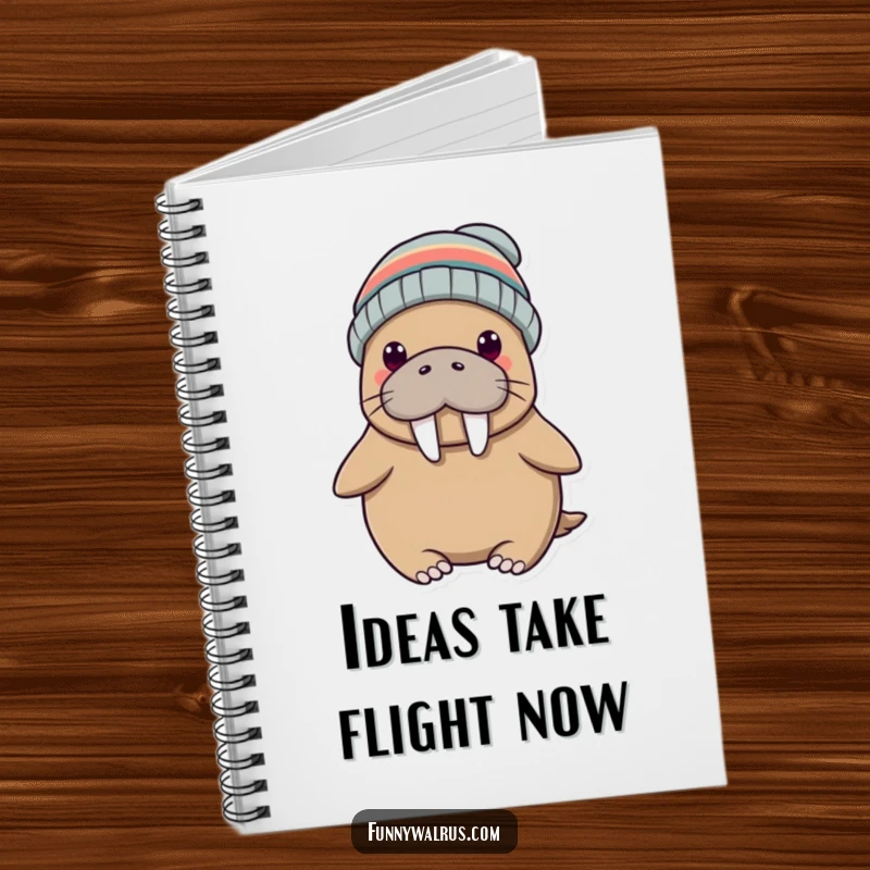 Funny notebook with a silly walrus in a propeller beanie, perfect for capturing thoughts and doodles with a touch of humor.