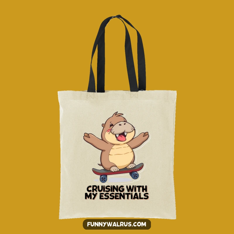 Funny Skateboard Walrus Tote Bag: Carry Your Cool, Perfect Funny Gift